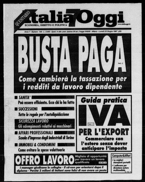 Italia oggi : quotidiano di economia finanza e politica